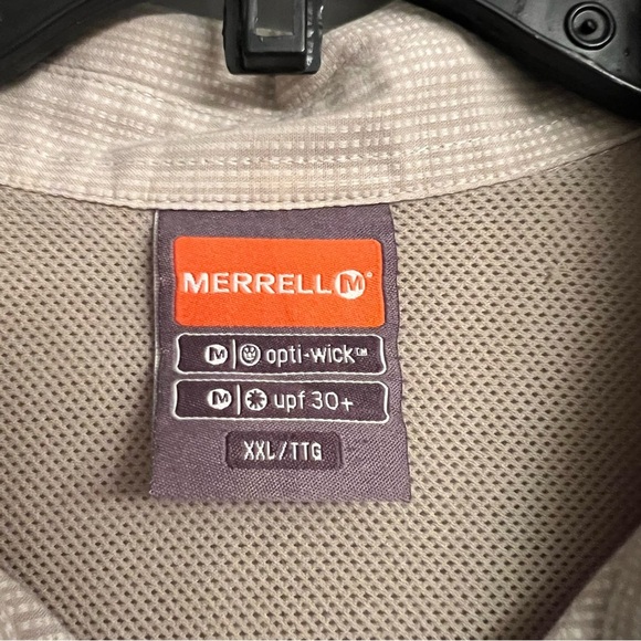 Men’s Merrell Opti-Wick UPF 30+ Khaki Short Sleeve Outdoor Hiking Shirt Size XXL - Picture 4 of 4
